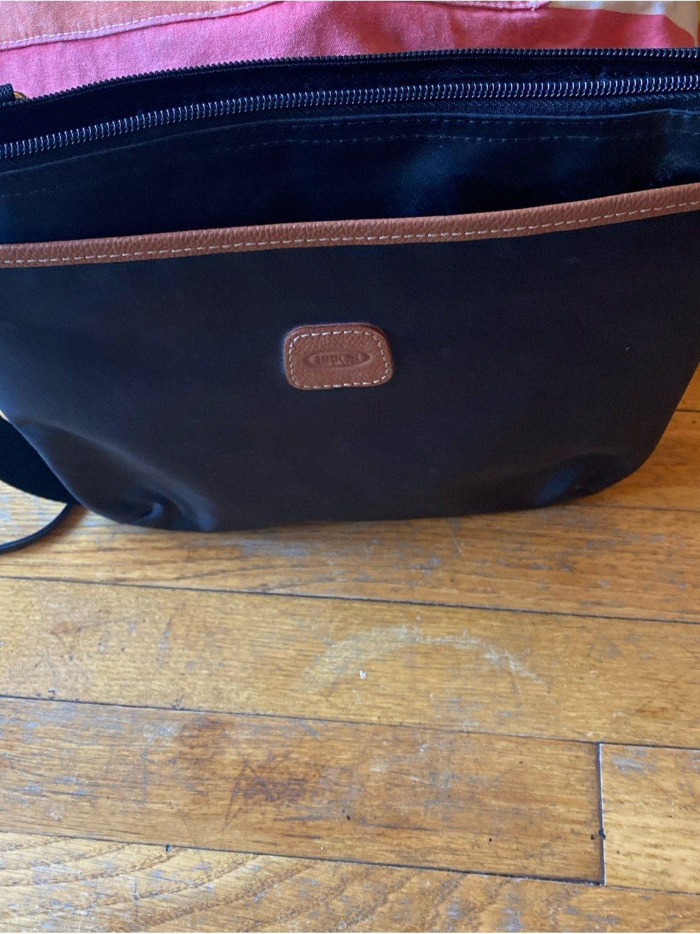Bric's Black Messenger Bag with Brown Leather Trim